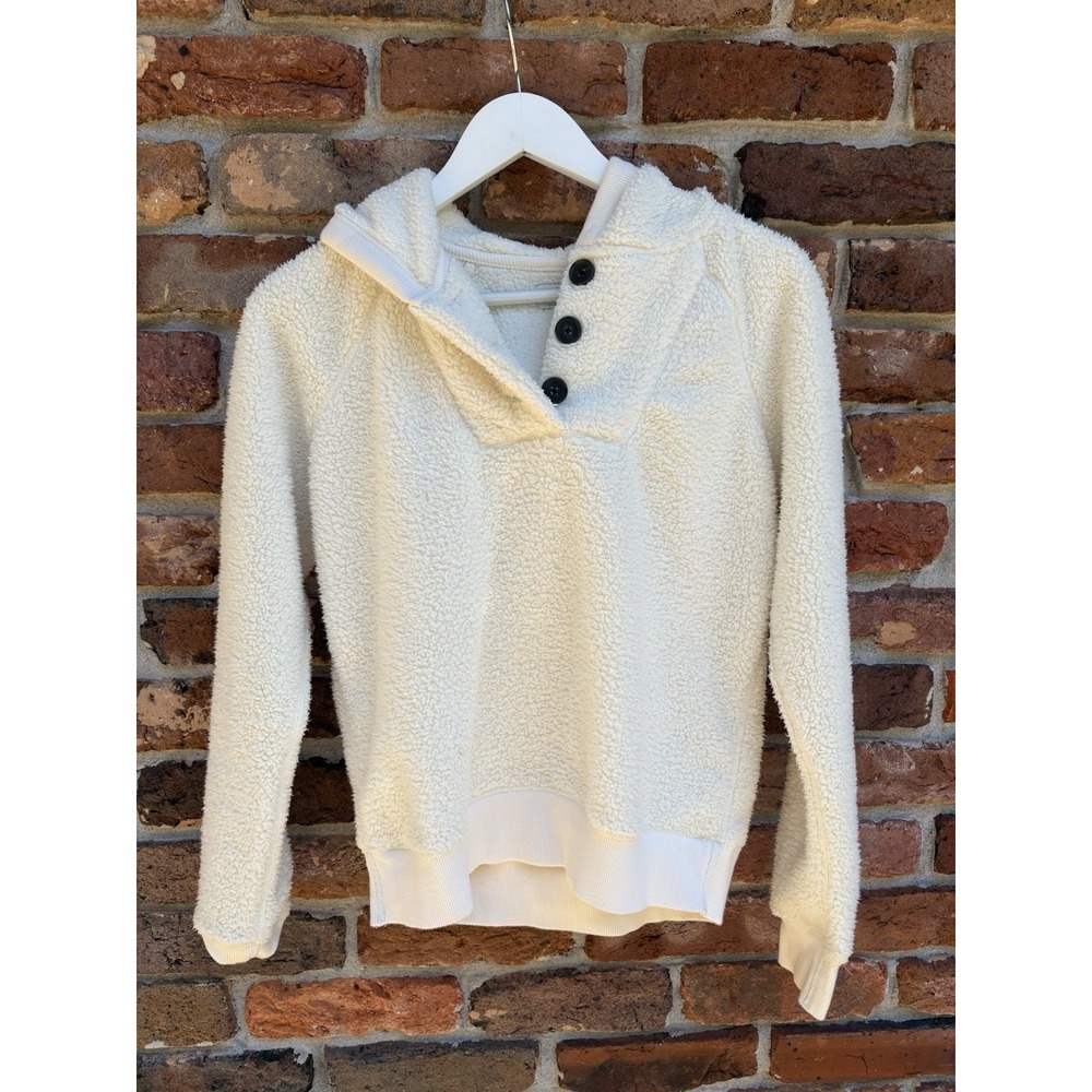 Lucky Brand Size XS Fleece Pullover Sherpa Faux Fur Hoodie jacket Cream Color‎